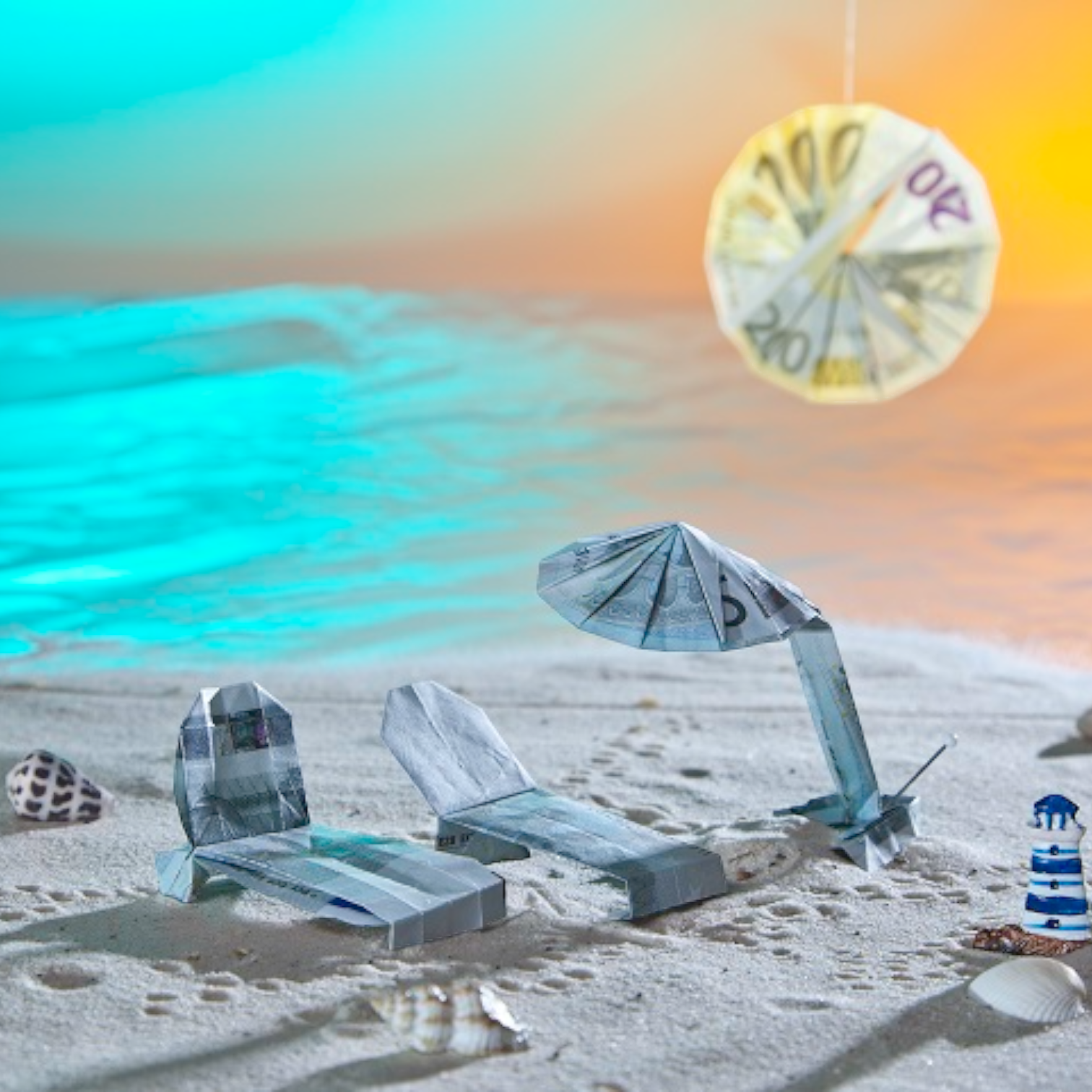 Origami Geldschein Strand